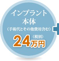 インプラント本体（手術代とその他費用含む）24万円(税別)